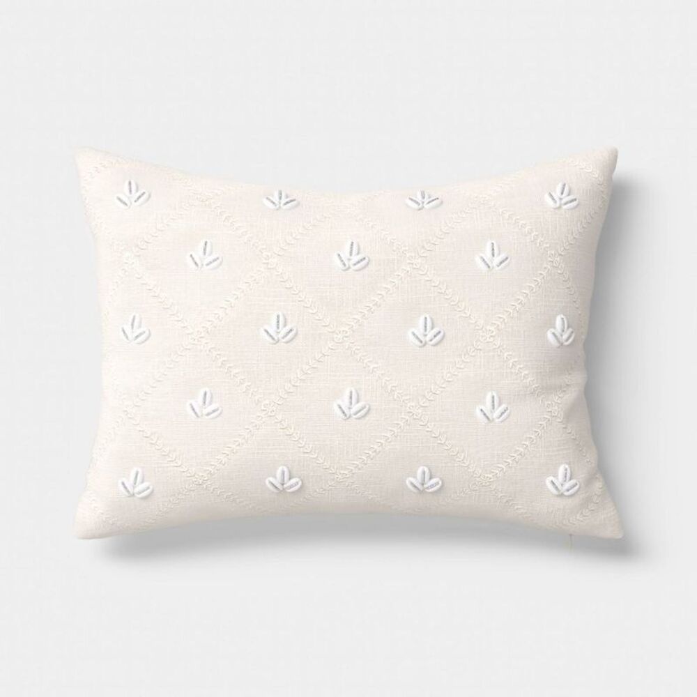 Lumbar Embellished Shell Throw Pillow Cream - Thre Cream